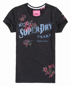 Superdry Arizona Puff Embroidery Női Pólók Sötétkék | KVXIR5031